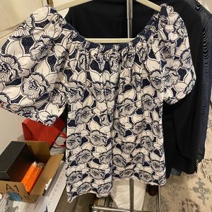 Alexis Over the shoulder blue white floral dress